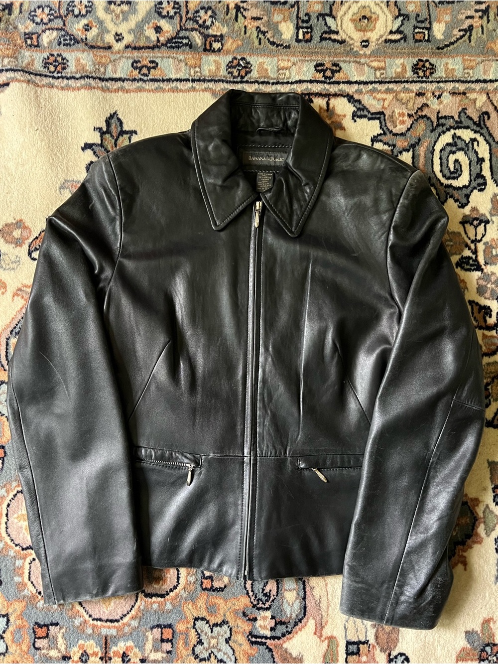 Vintage Y2K 90’s Black Leather Jacket Banana Republic Zipper Women Sz 10